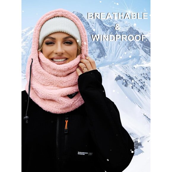 Fleece Balaclava Ski Pink Mask Men Women Winter Face Mask Windproof Hood Neck - Picture 4 of 7
